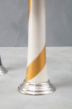 White and Gold Metal Candle Holder with Brushstroke Design