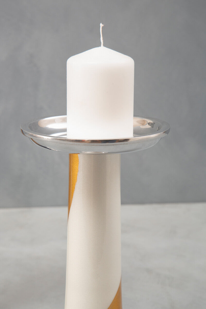 White and Gold Metal Candle Holder with Brushstroke Design