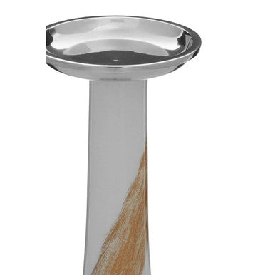 White and Gold Metal Candle Holder with Brushstroke Design