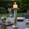 White and Gold Metal Candle Holder with Brushstroke Design