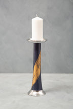 Blue and Gold Metal Candle Holder with Brushstroke Design