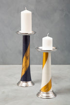 Blue and Gold Metal Candle Holder with Brushstroke Design