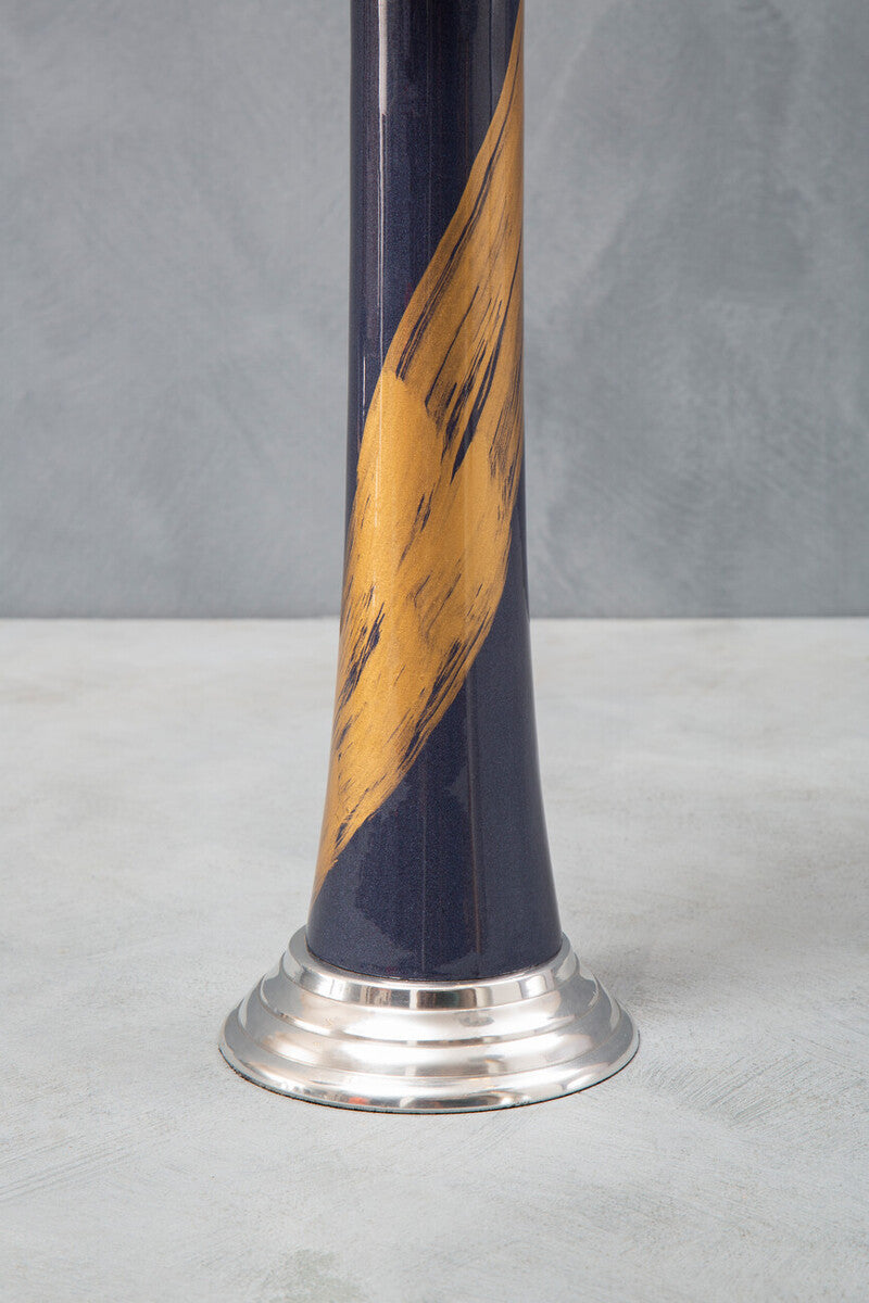 Blue and Gold Metal Candle Holder with Brushstroke Design