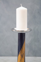 Blue and Gold Metal Candle Holder with Brushstroke Design