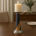 Blue and Gold Metal Candle Holder with Brushstroke Design