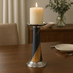 Blue and Gold Metal Candle Holder with Brushstroke Design