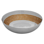 White and Gold Aluminium Round Bowl with Brushstroke Design