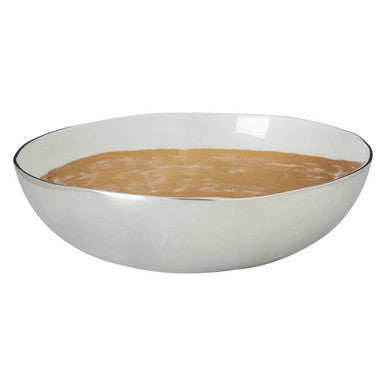 White and Gold Aluminium Round Bowl with Brushstroke Design