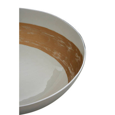 White and Gold Aluminium Round Bowl with Brushstroke Design
