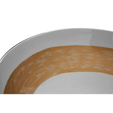 White and Gold Aluminium Round Bowl with Brushstroke Design