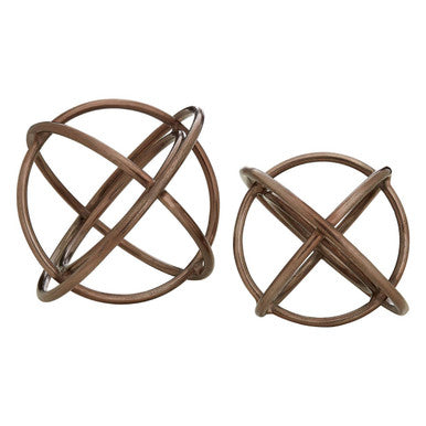 Set of Two Bronze Finish Sphere Sculptures