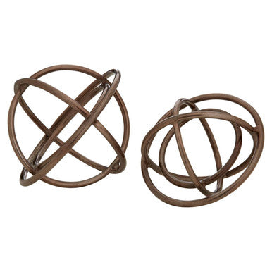 Set of Two Bronze Finish Sphere Sculptures