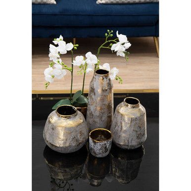 Medium Grey and Gold Ceramic Vase