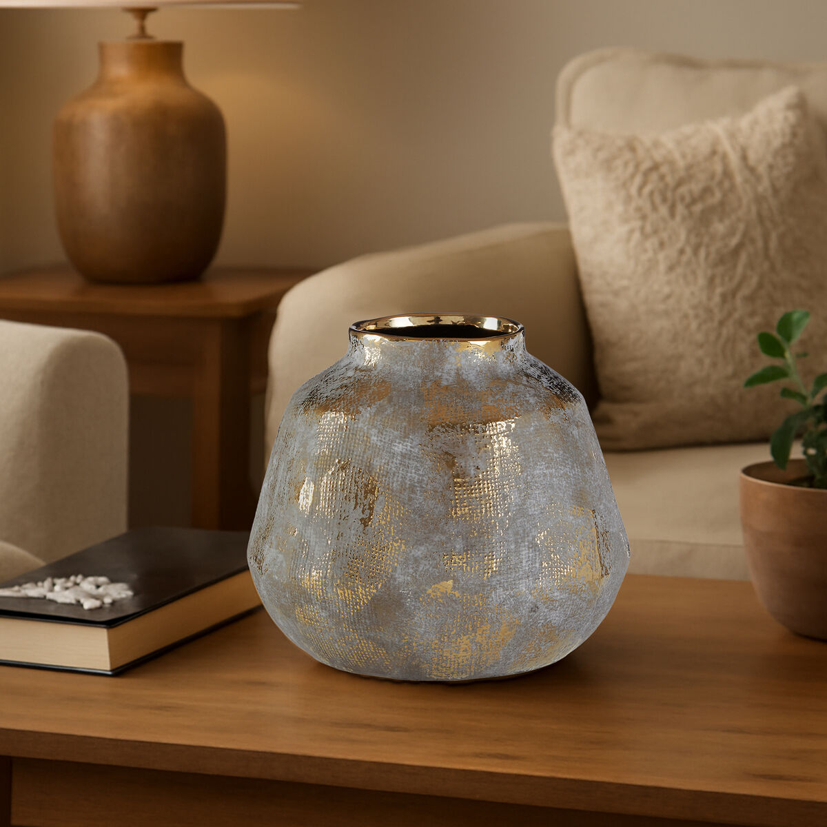 Small Grey and Gold Ceramic Vase