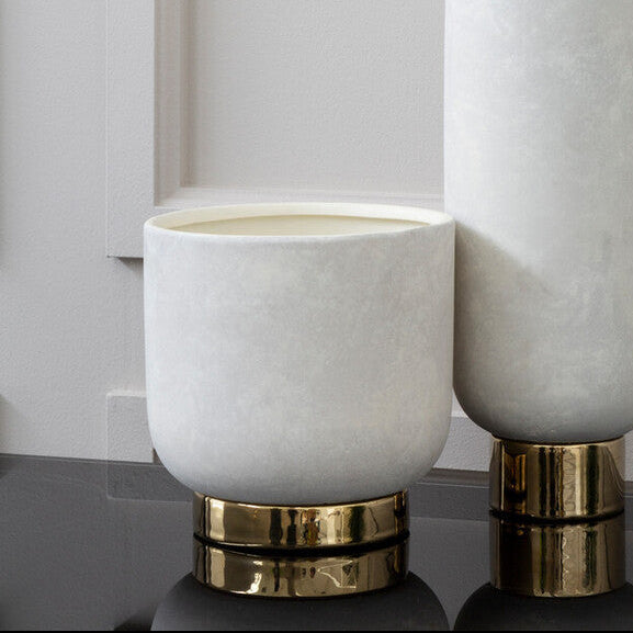 White and Gold Large Ceramic Planter