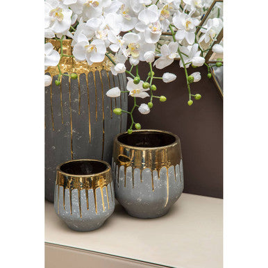 Small Grey and Gold Finish Planter