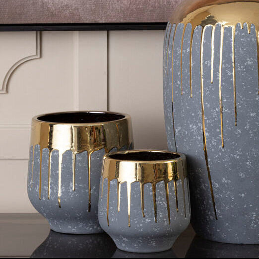 Small Grey and Gold Finish Planter