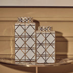 White and Gold Geometric Small Ceramic Jar