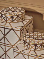 White and Gold Geometric Small Ceramic Jar