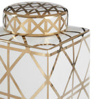 White and Gold Geometric Small Ceramic Jar