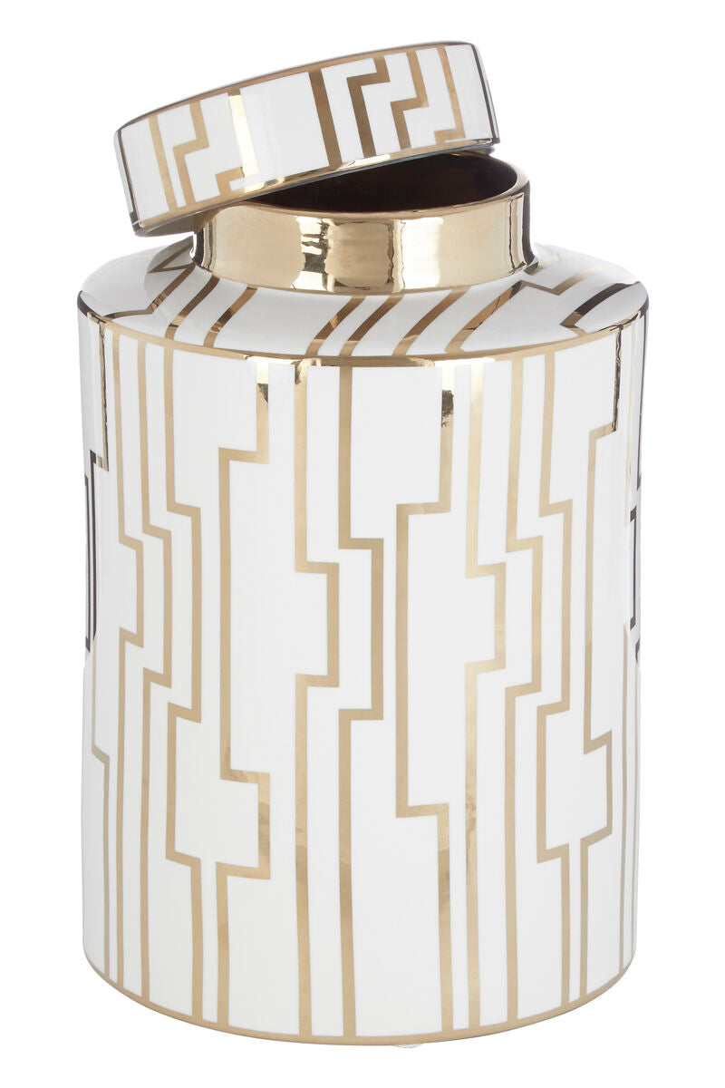 White and Gold Large Decorative Ceramic Jar