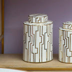 White and Gold Large Decorative Ceramic Jar