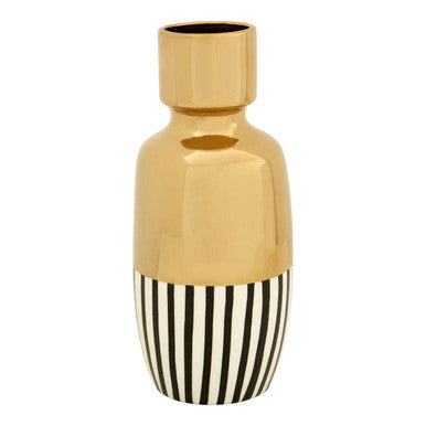 Black and White Striped Large Ceramic Vase