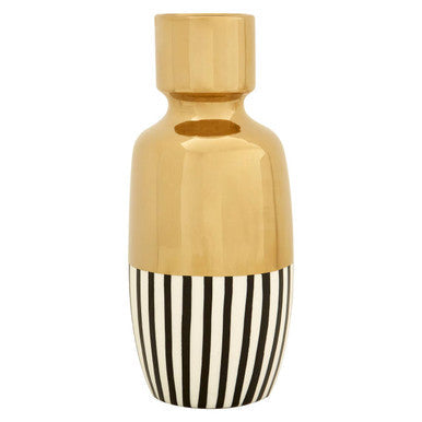 Black and White Striped Large Ceramic Vase