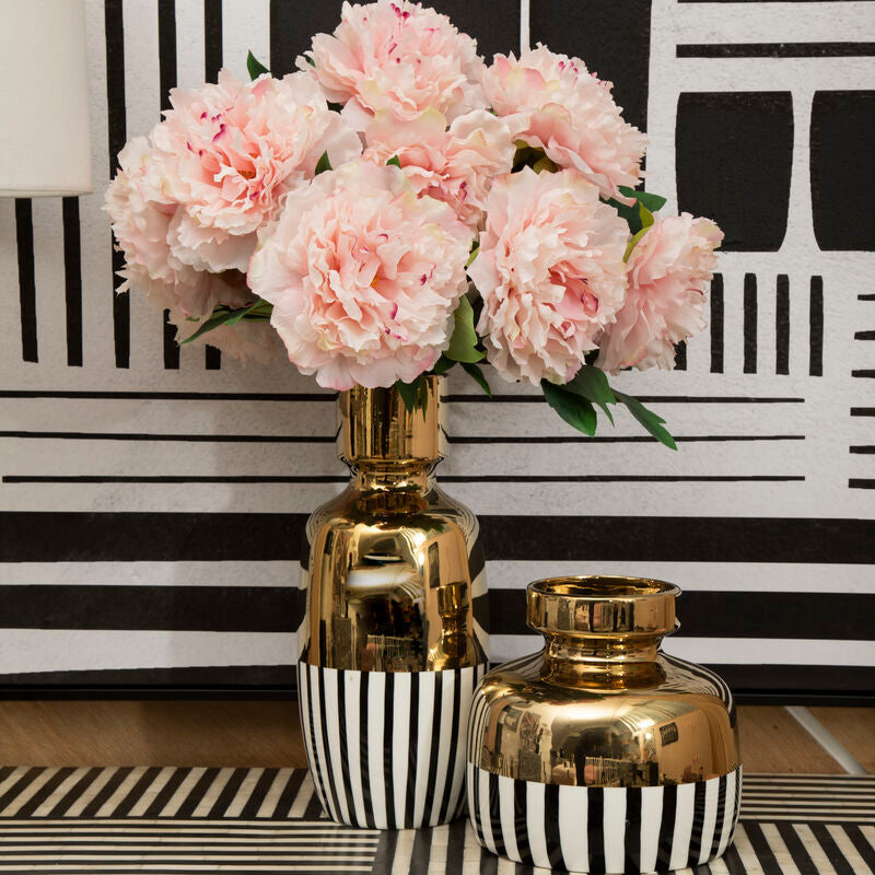 Black and White Striped Large Ceramic Vase