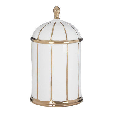 Medium White and Gold Ceramic Jar