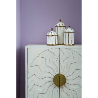 Medium White and Gold Ceramic Jar