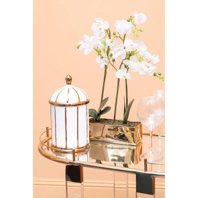 Medium White and Gold Ceramic Jar