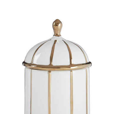 Medium White and Gold Ceramic Jar