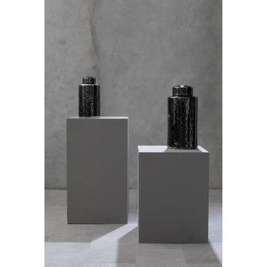 Black and Silver Finish Large Ceramic Jar