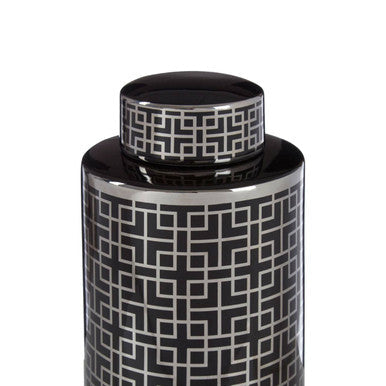 Black and Silver Finish Large Ceramic Jar