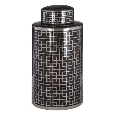 Black and Silver Finish Small Ceramic Jar