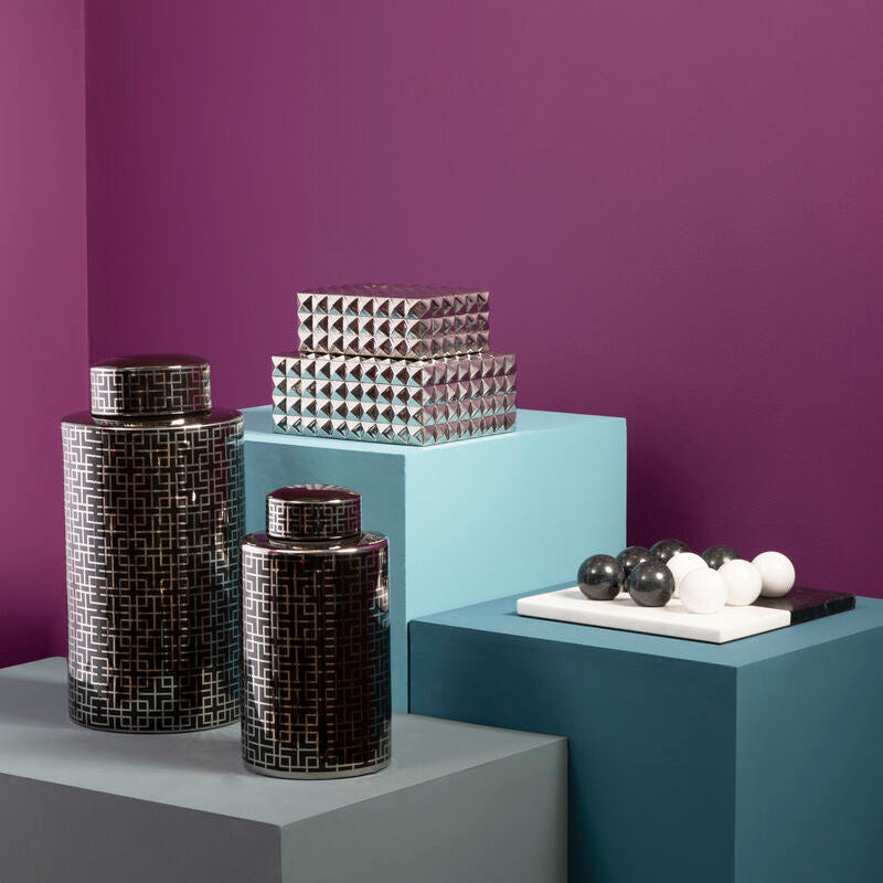 Black and Silver Finish Large Ceramic Jar