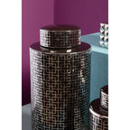 Black and Silver Finish Small Ceramic Jar