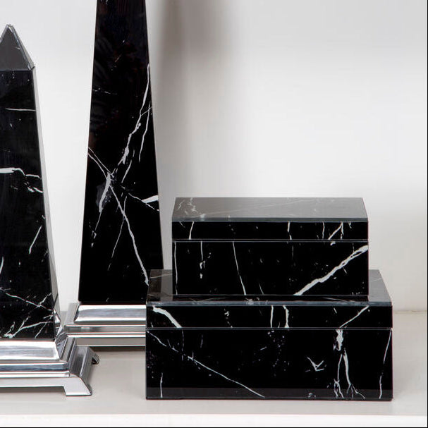 Small Black Marble Design Glass Trinket Box