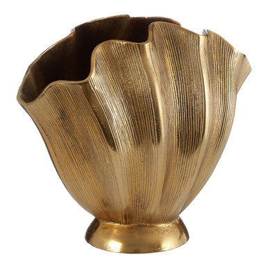 Small Gold Finish Fluted Vase