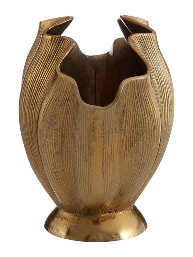 Small Gold Finish Fluted Vase