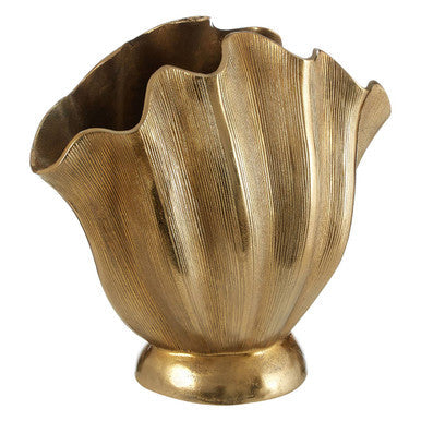 Large Gold Finish Fluted Vase