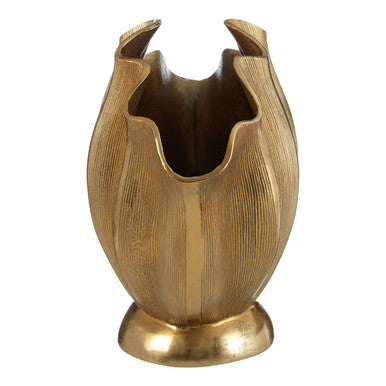 Large Gold Finish Fluted Vase