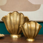 Large Gold Finish Fluted Vase
