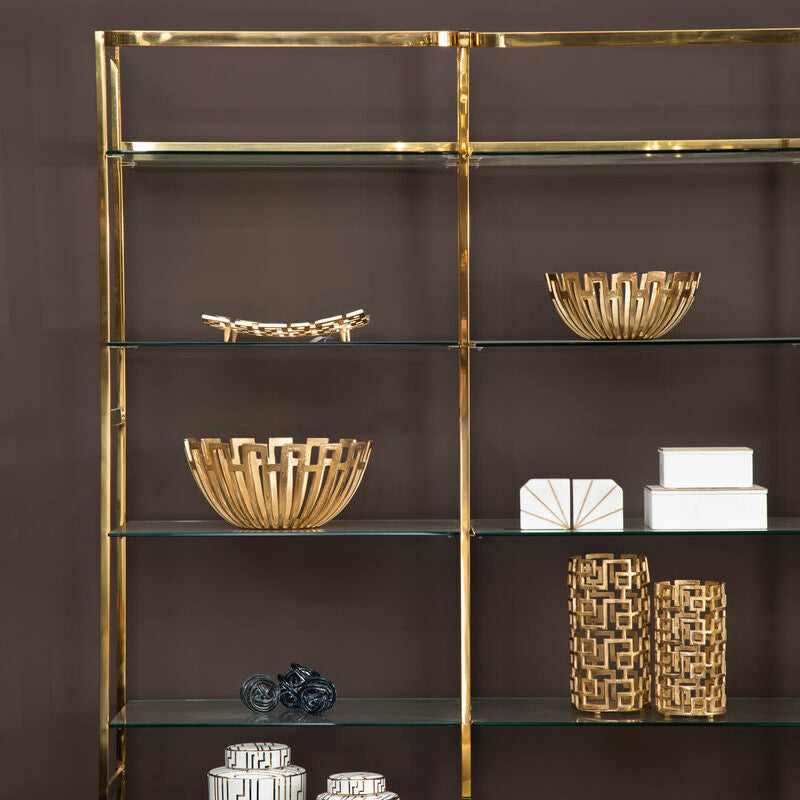 Large Geometric Pattern Gold Finish Bowl