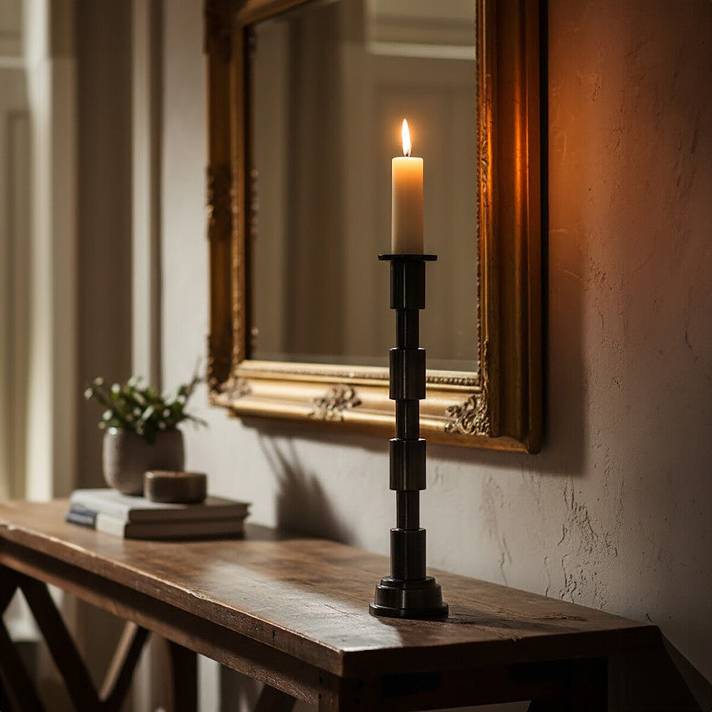 Matte Black Stacked Large Candle Holder
