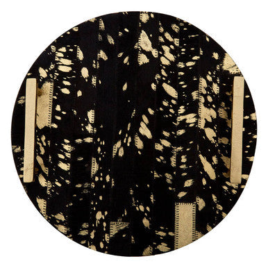 Black Cowhide Tray with Metal Rim