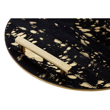 Black Cowhide Tray with Metal Rim
