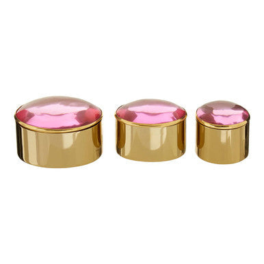 Set of 3 Trinket Boxes with Pink Lids