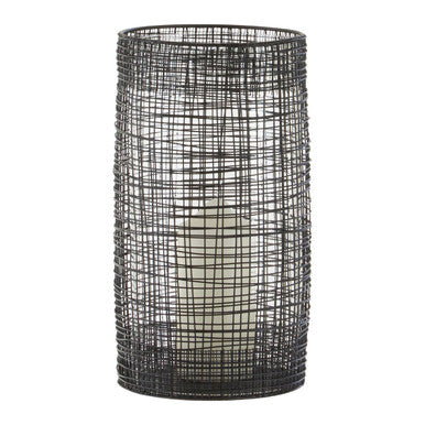 Large Black Woven Wire Candle Holder with Glass Insert